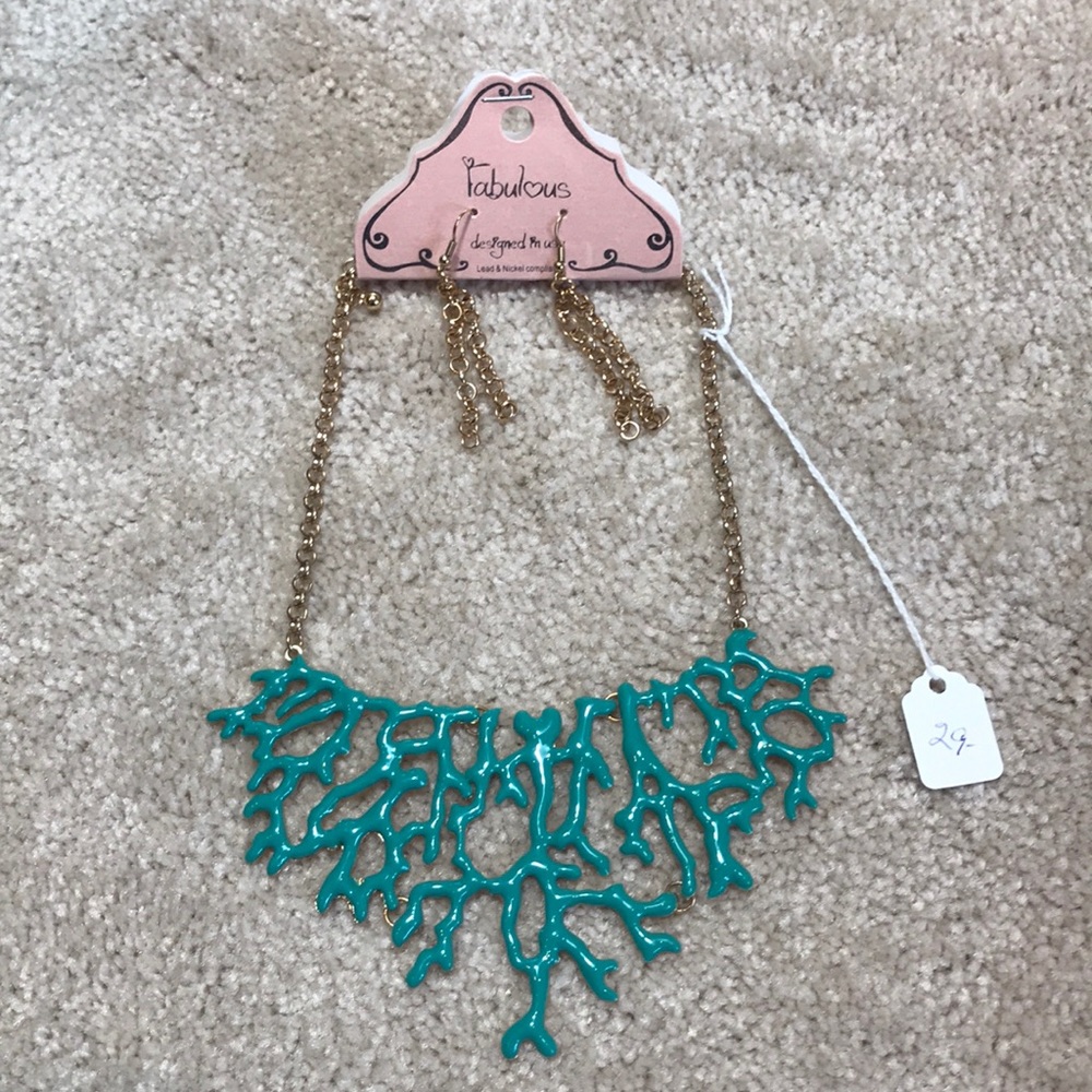 Fabulous Turquoise Coral Necklace/Earings Set. NWT